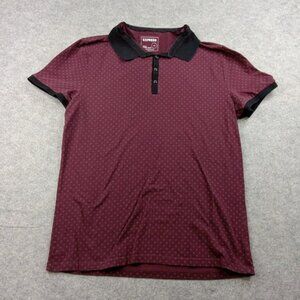 Express Polo Shirt Mens Large Red Geometric Moisture Wicking Short Sleeve